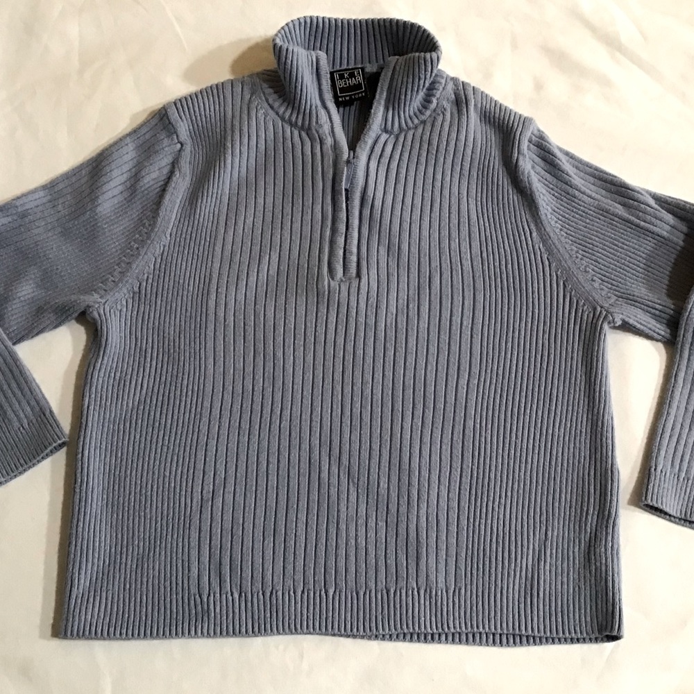 IKE Behar Sweater Toddler Boys 3T Blue Gray Mockneck 1/2 Zip Ribbed